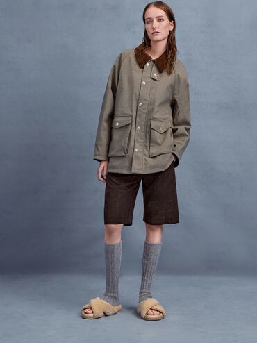 Lumi Faux Shearling Crossover-Strap Slide Sandals, Brown, hi-res