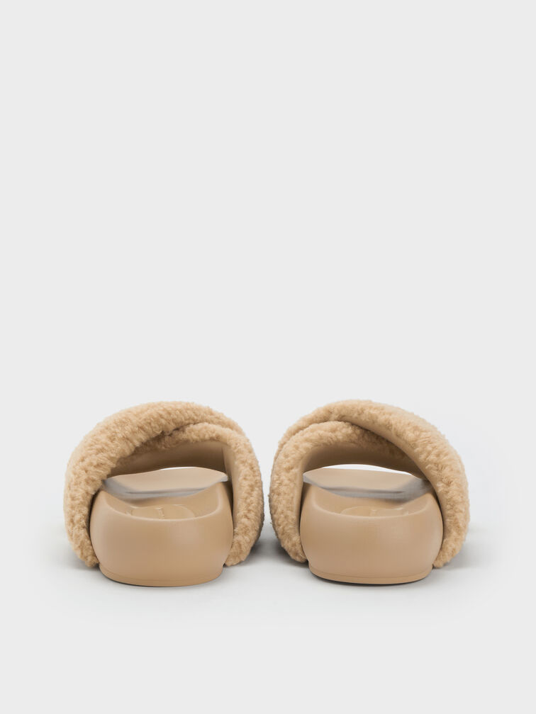 Lumi Faux Shearling Crossover-Strap Slide Sandals, Brown, hi-res