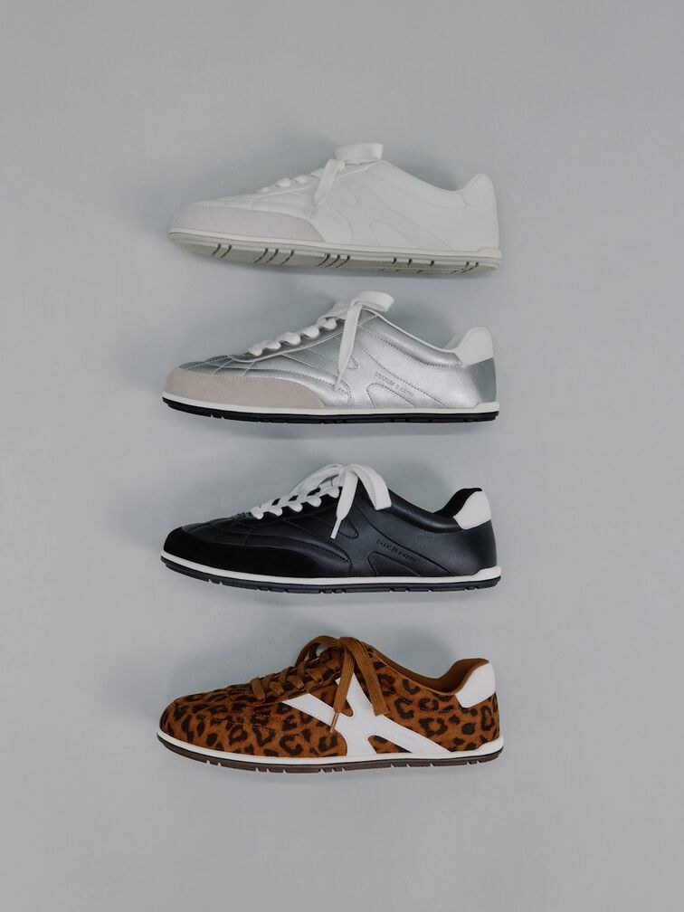 Faux Suede Two-Tone Low-Top Sneakers, White, hi-res