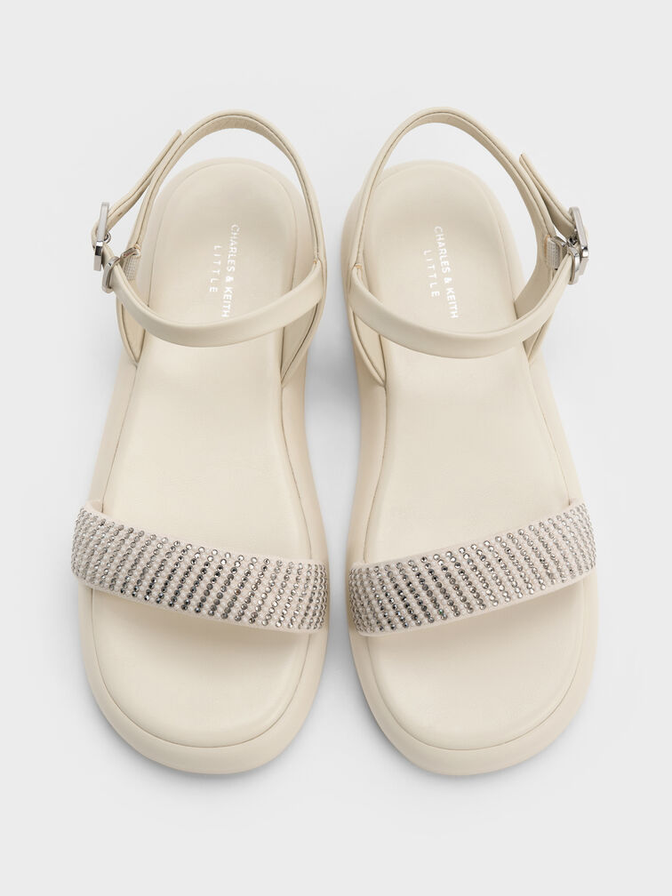 Girls' Crystal-Pearl Puffy Sandals, Chalk, hi-res