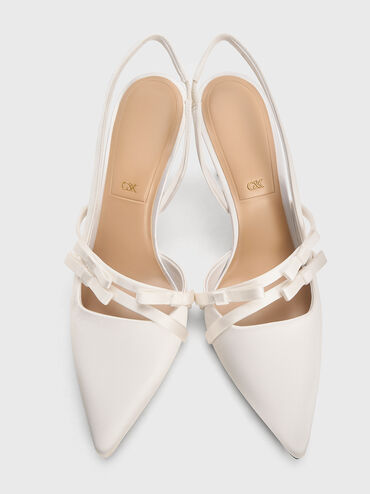 حذاء جيسي من البوليستر المُعاد تدويره بتصميم سلينجباك مفتوح الظهر مزين بفيونكة, أبيض, hi-res