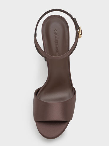 Satin Block-Heel Platform Sandals, Dark Brown Textured, hi-res