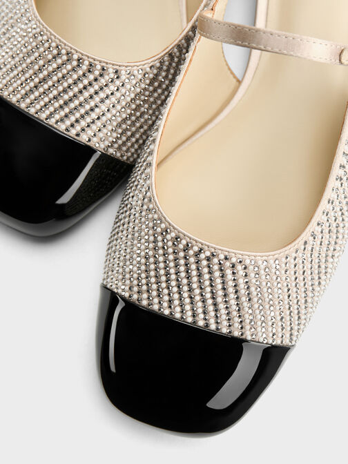 Pearl-Crystal Cap-Toe Mary Jane Flats, Gold, hi-res