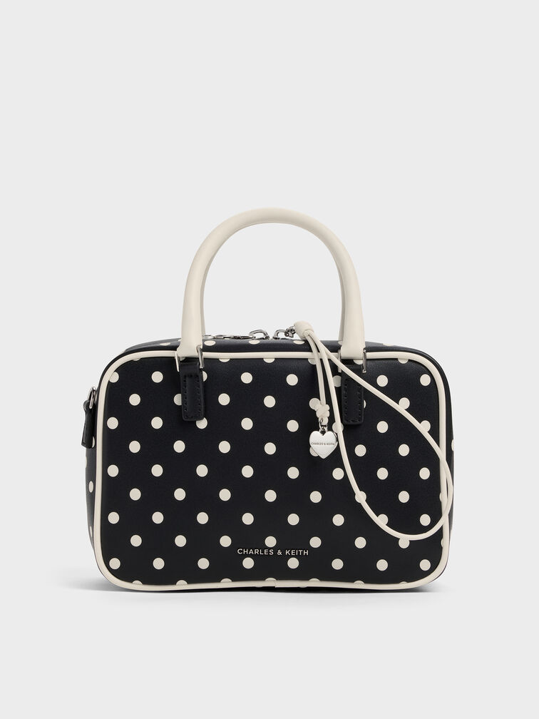 Sianna Polka-Dot Bowling Bag, Noir, hi-res