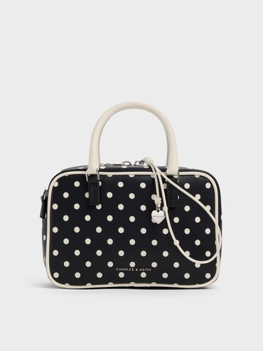 Sianna Polka-Dot Bowling Bag, Noir, hi-res