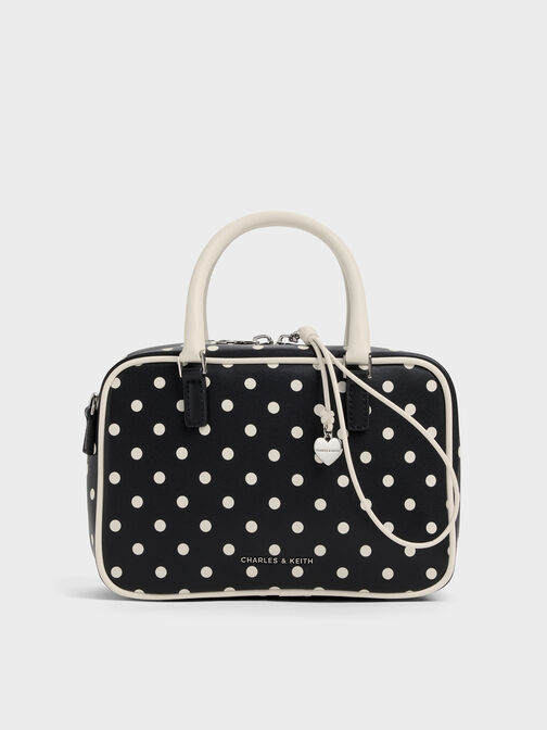 Sianna Polka-Dot Bowling Bag, Noir, hi-res