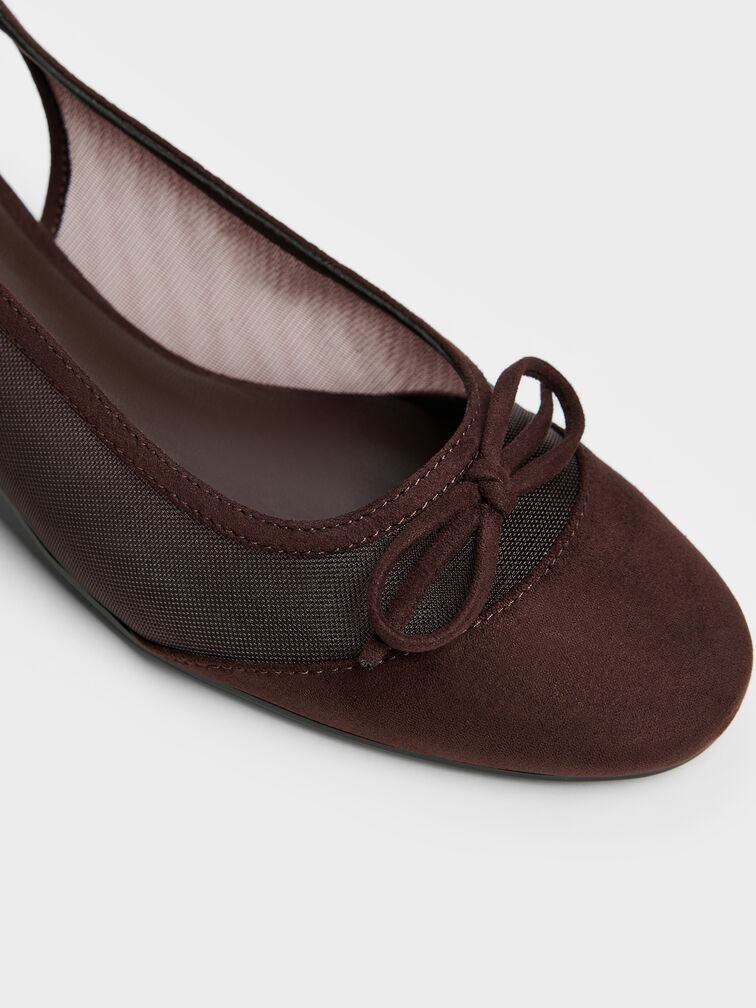 كعب عالي موليجان بفيونكة وسير خلفي من القماش الشبكي, بني محبّب غامق, hi-res