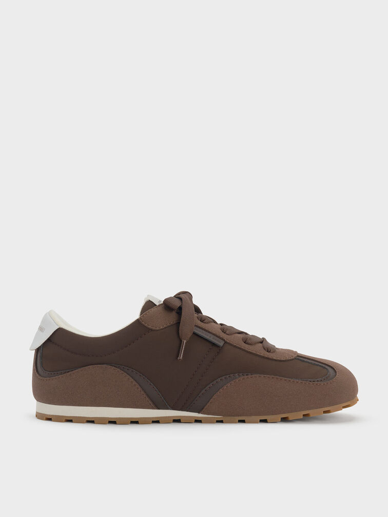 Nylon Contrast-Panel Sneakers, Dark Brown Textured, hi-res