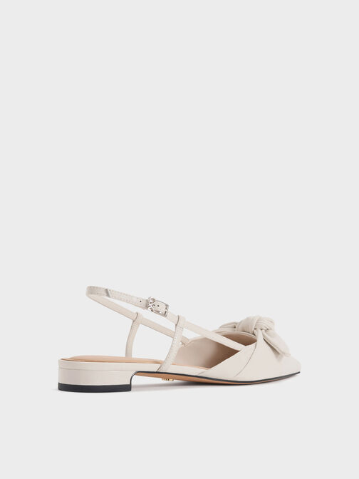 Jayce Leather Knot-Bow Slingback Flats, White, hi-res