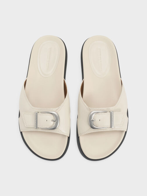 Stitch-Trim Buckled Slides, Chalk, hi-res