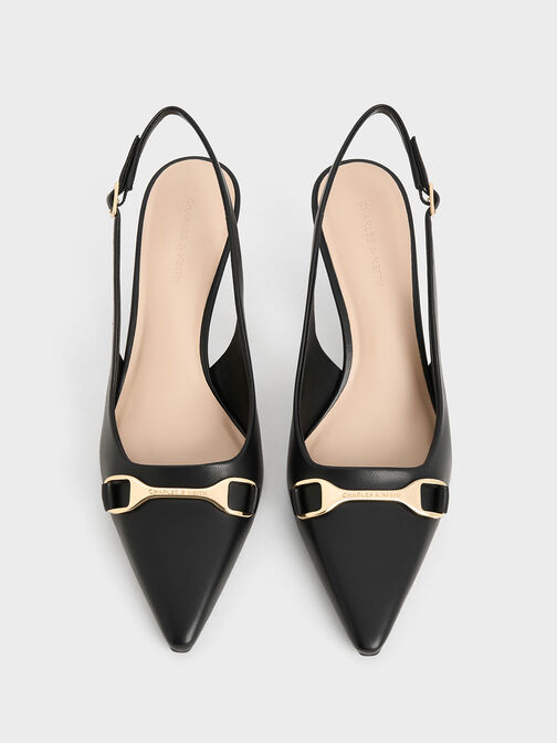 Leslie Metallic-Accent Slingback Pumps, Black, hi-res
