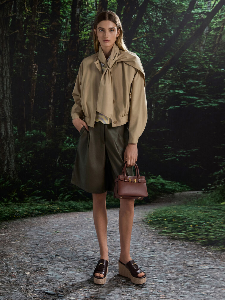Jody Leather Belted Tote Bag, Brown, hi-res
