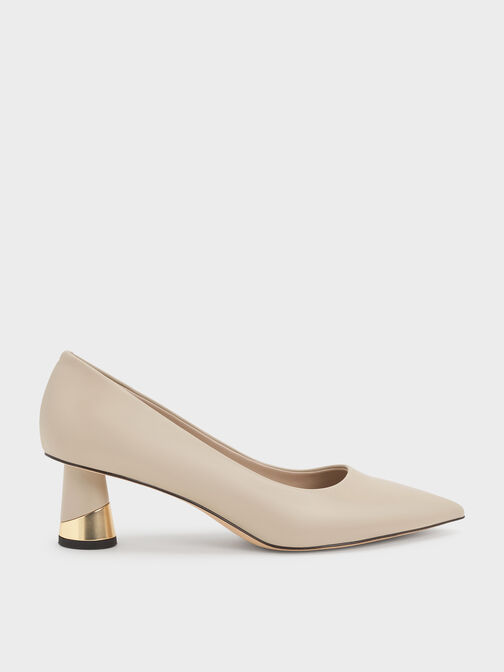 Cammie Metallic-Heel Pumps, Chalk, hi-res