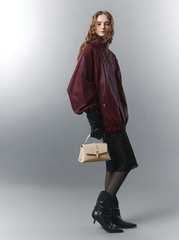 شنطة يد أدالين بمشبك معدني وحزام سلسلة, بيج مخملي, hi-res