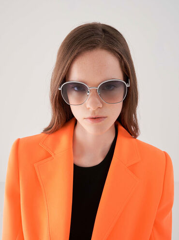 Braided Butterfly Sunglasses, Silver, hi-res