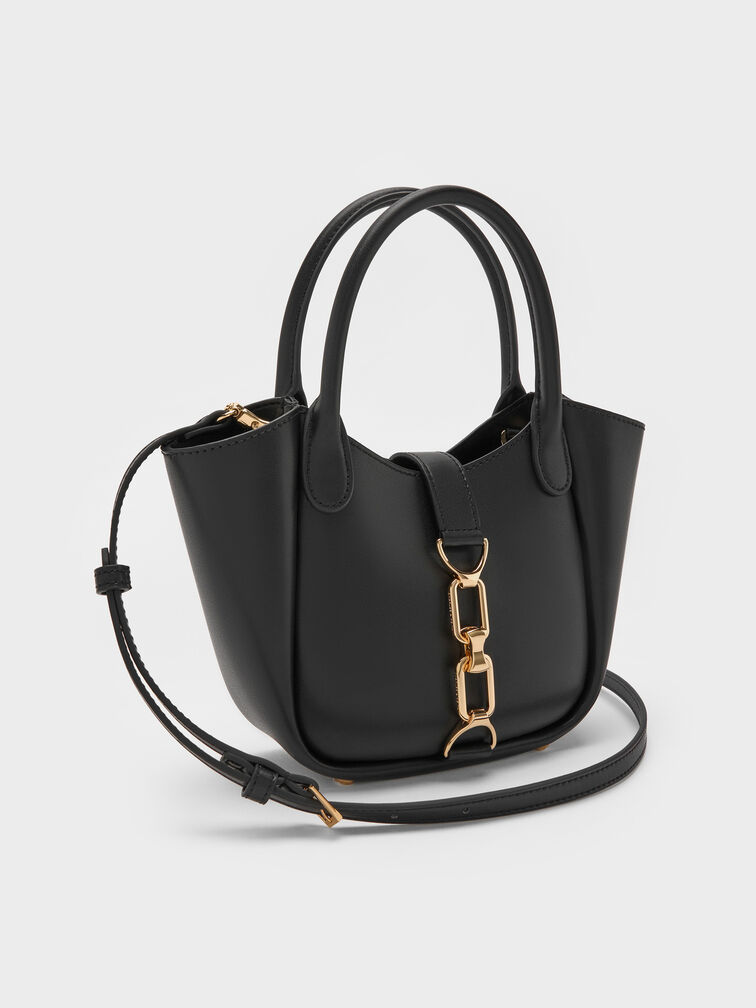 Agatha Chain-Accent Tote Bag, Black, hi-res