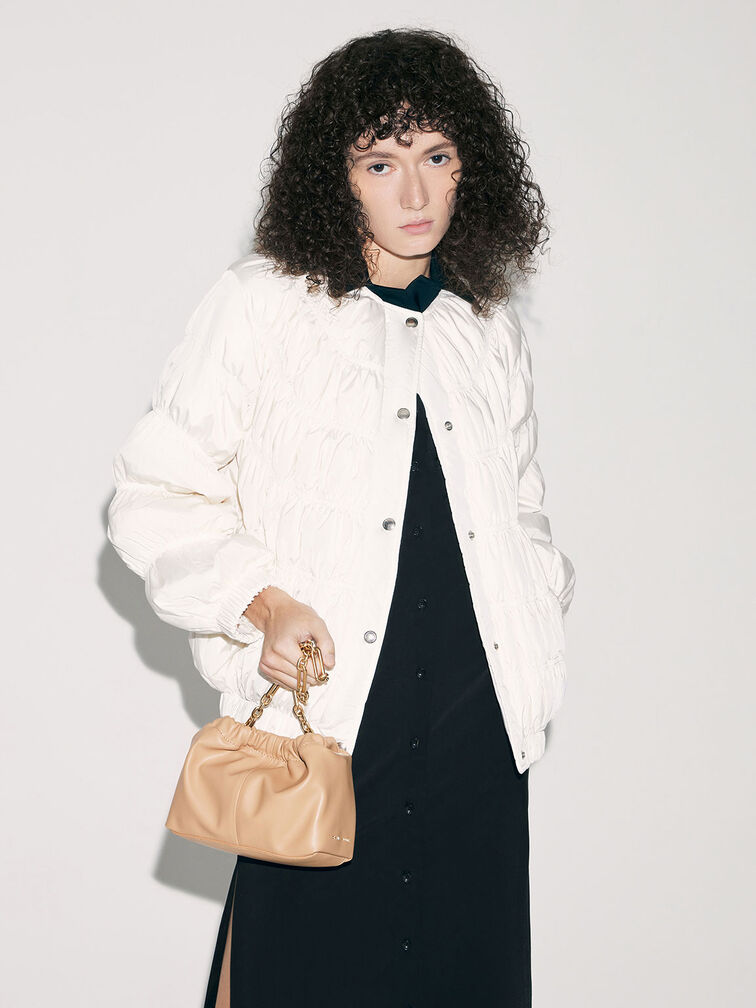 Ally Ruched Chain-Handle Bag, Sand, hi-res