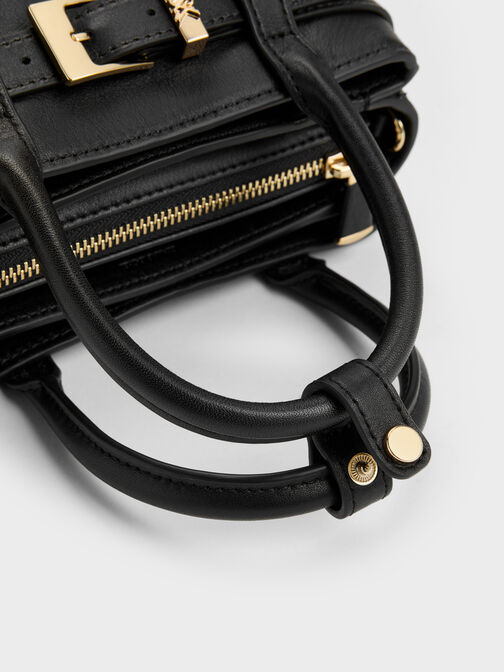Jody Leather Belted Tote Bag, Black, hi-res
