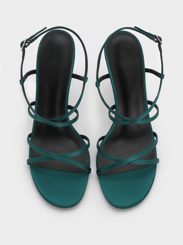 Strappy Crossover Heeled Sandals, Teal, hi-res