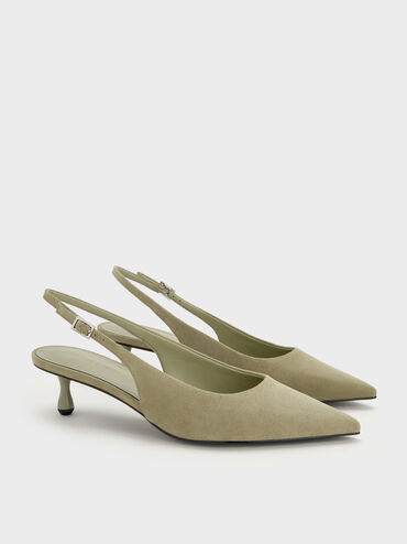Ruthie Faux Suede Slingback Pumps, Olive, hi-res