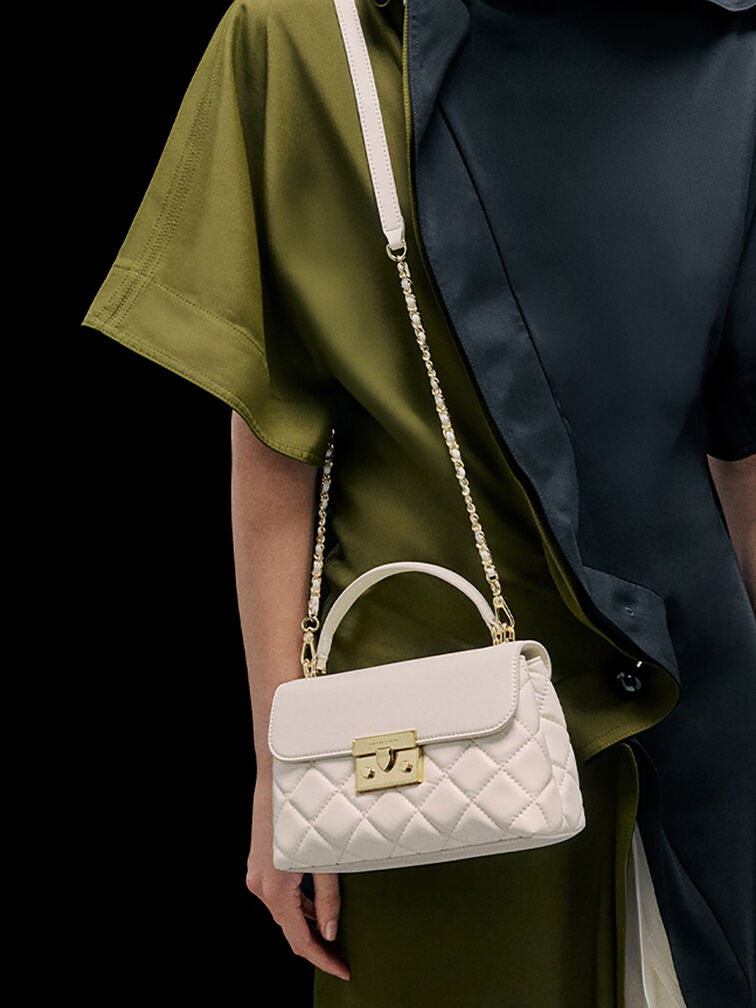 حقيبة ألفا مبطنة بذراع علوي, كريمي, hi-res