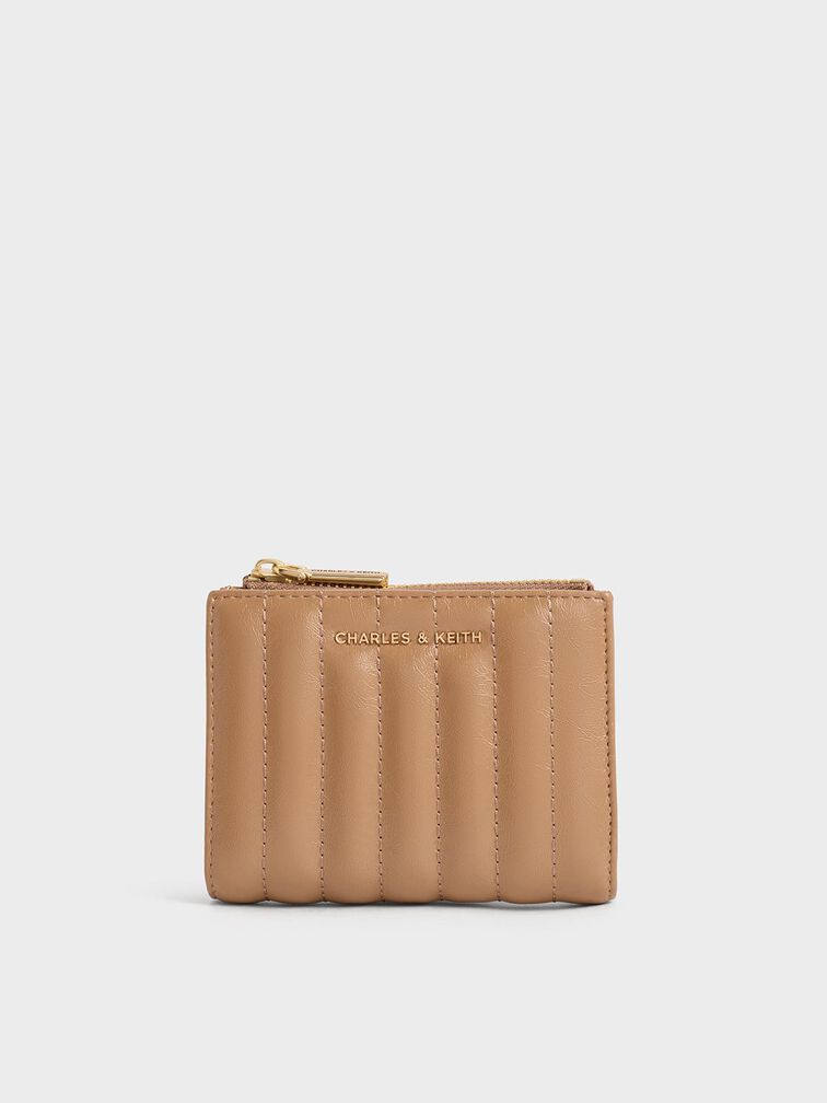 Donna Panelled Top-Zip Wallet, Tan, hi-res