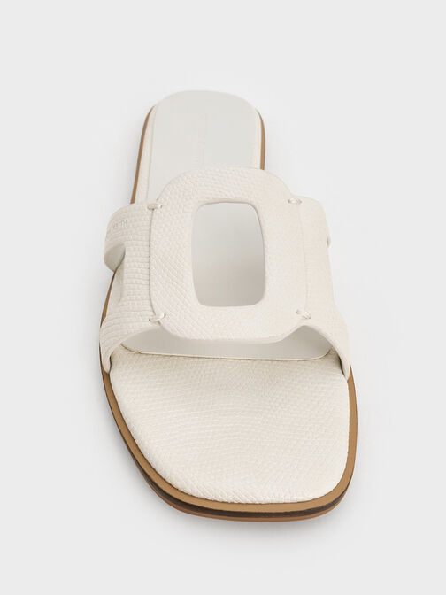 صندل إيزلي مفتوح سهل الارتداء مزين بفتحات ونقشة جلد التمساح, أبيض حيواني, hi-res