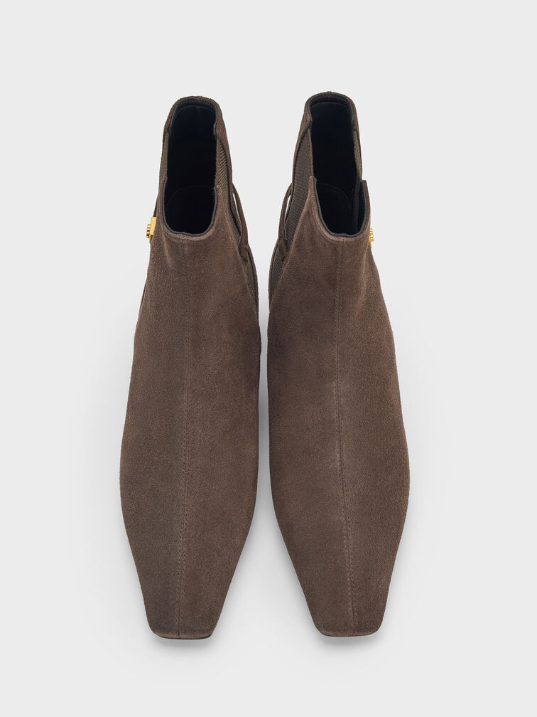 Georgina Suede Tapered Ankle Boots, Dark Brown Textured, hi-res
