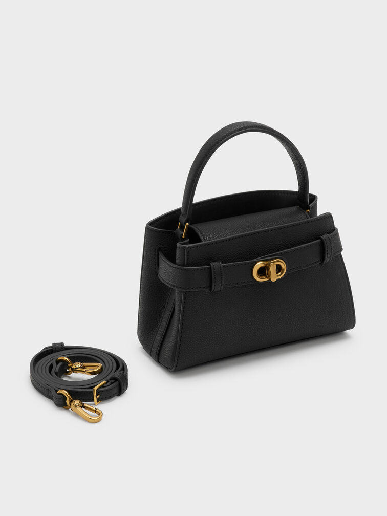 Aubrielle Belted Top Handle Bag, Black, hi-res
