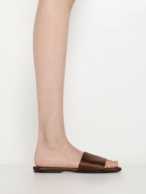 صندل مفتوح سهل الارتداء من الساتان, بني داكن, hi-res