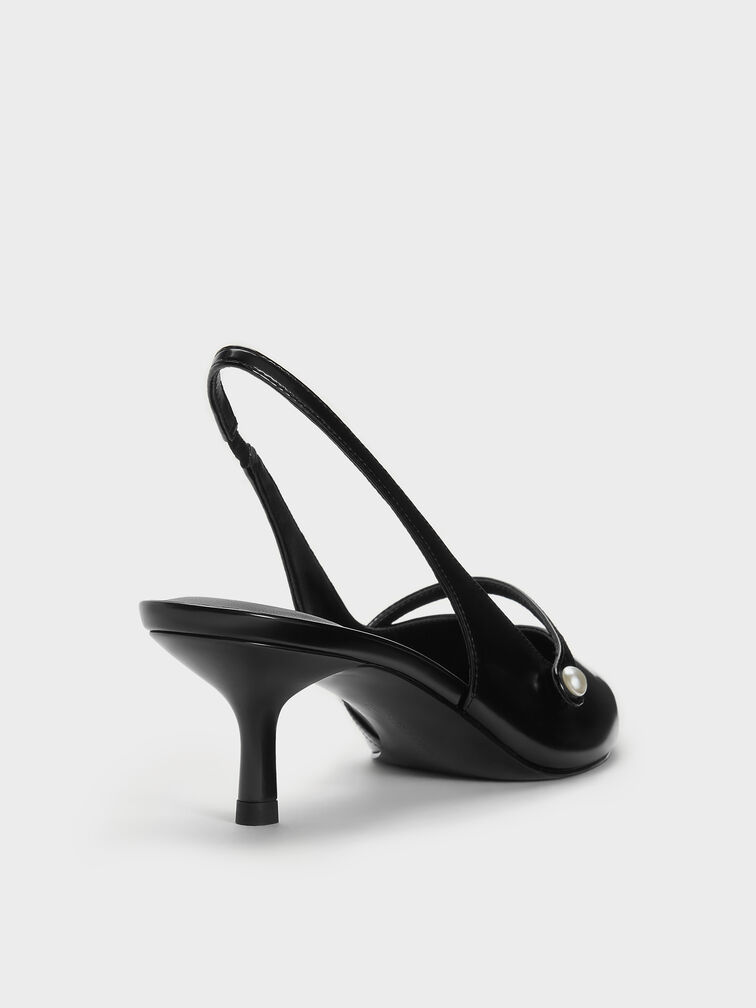 Helena Pearl Slingback Kitten Heels, Black Boxed, hi-res