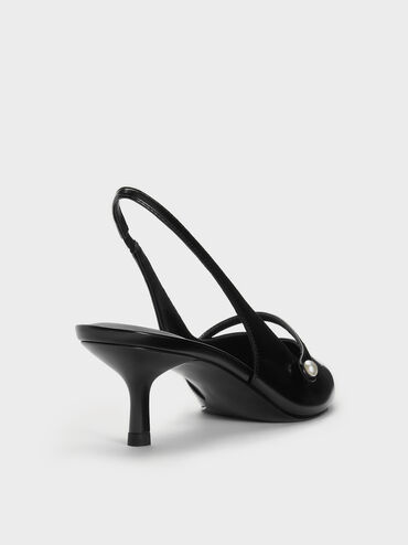 Helena Pearl Slingback Kitten Heels, Black Boxed, hi-res