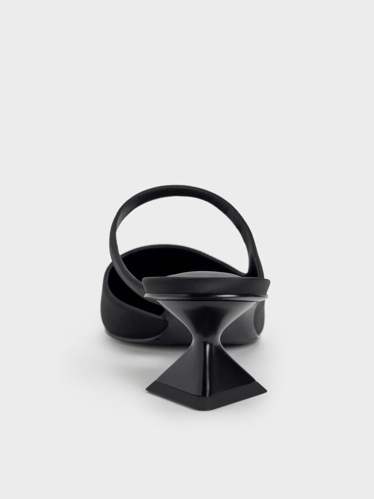 حذاء أنيق بكعب مبتكر وتصميم جانبي غير متناظر, أسود, hi-res