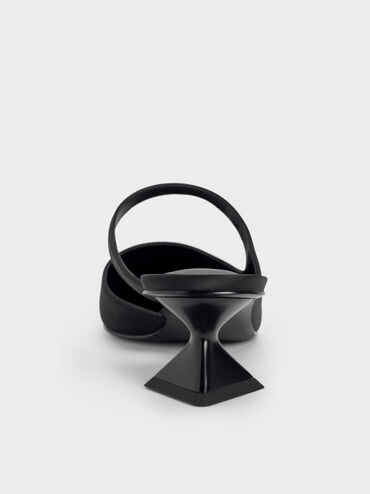 حذاء أنيق بكعب مبتكر وتصميم جانبي غير متناظر, أسود, hi-res