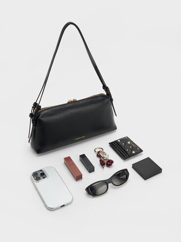 حقيبة كتف دينا بحزام مزدوج, أسود, hi-res