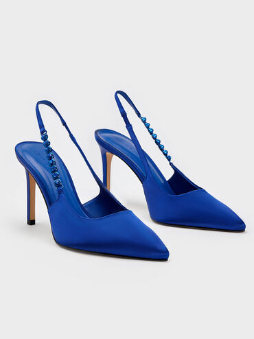 Flores Gem-Strap Slingback Pumps, Blue, hi-res