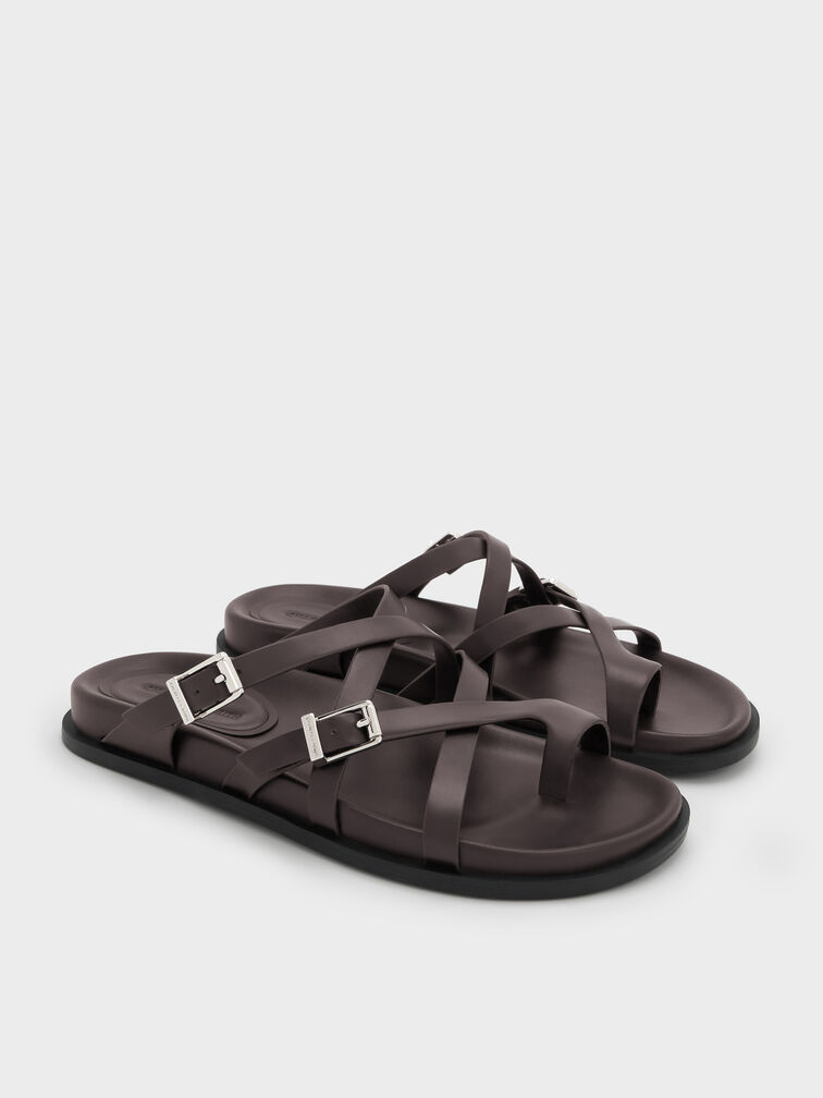 Crossover Toe-Ring Sandals, Burgundy, hi-res