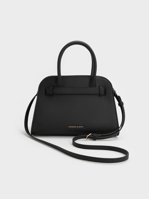 Aubrielle Belted Tote Bag, Black, hi-res