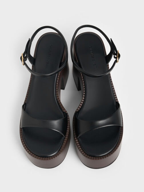 Ankle-Strap Platform Sandals, Black, hi-res