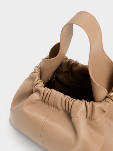 Ally Ruched Chain-Handle Bag, Sand, hi-res