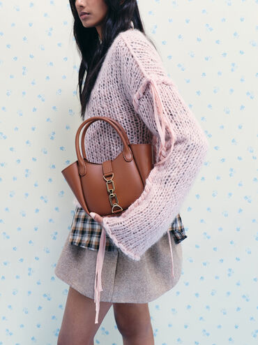 حقيبة توت "أجاثا" بلمسة سلسلة, شوكولاتي, hi-res