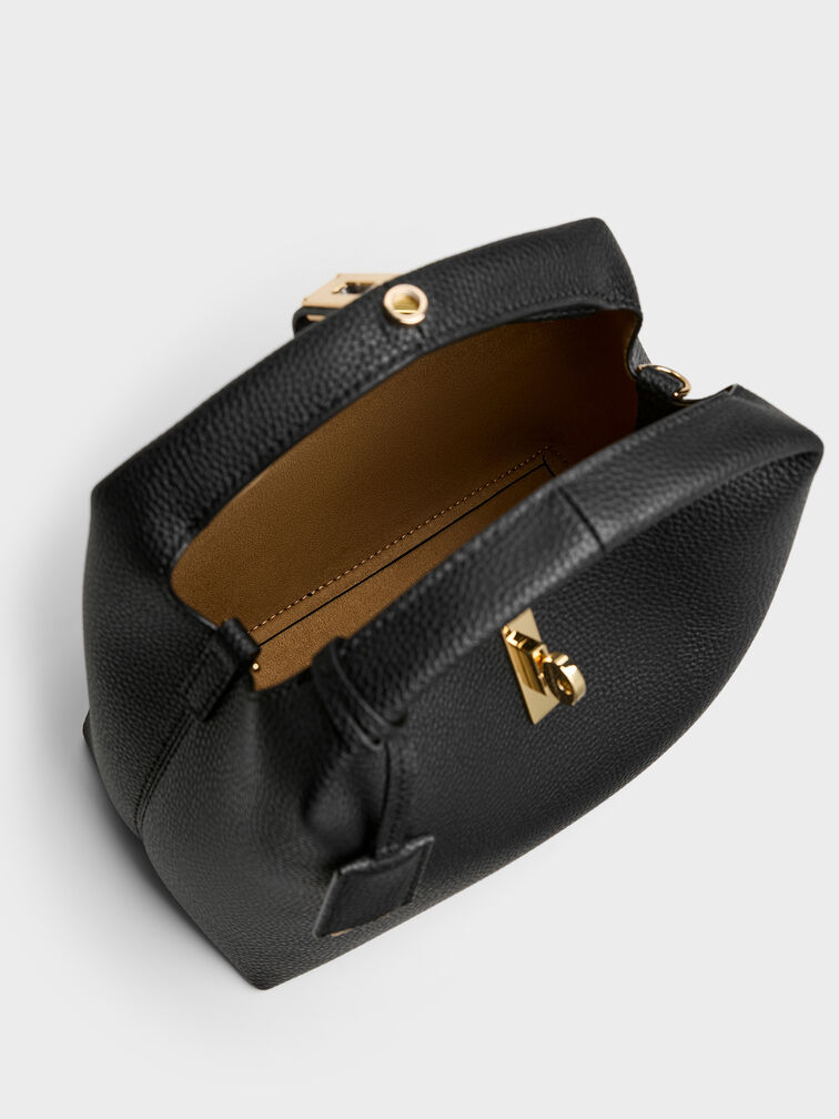 حقيبة باكت (دلو) تشانس بقفل دوار من الجلد المعاد تدويره, أسود, hi-res