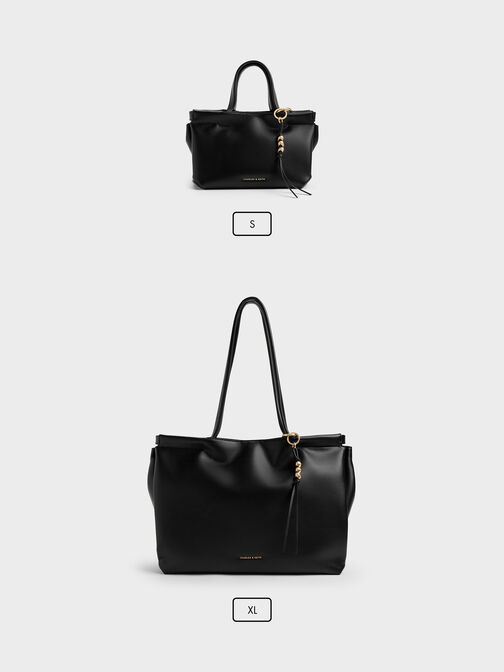 XL Zephyr Tassel Tote Bag, Black, hi-res