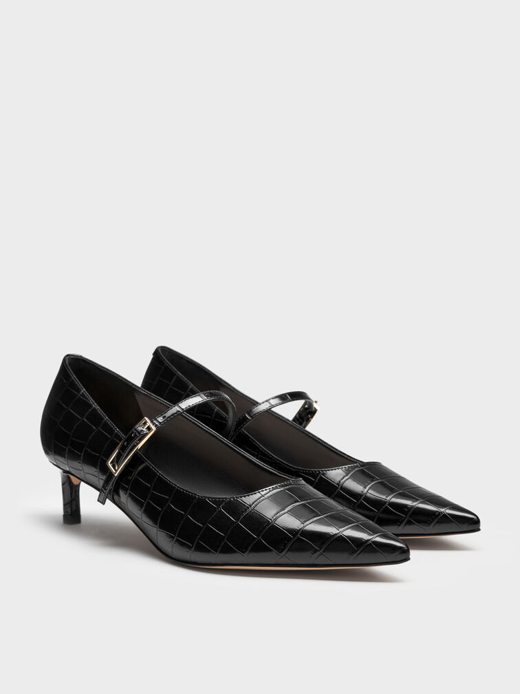 حذاء لوسيانا ماري جاين (بامبس) تصميم يشبه جلد التمساح بكعب قصير ورفيع, أسود حيواني, hi-res