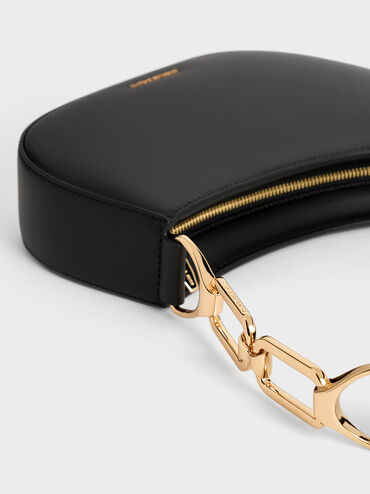 حقيبة كتف أغاثا مزينة بسلسلة معدنية أنيقة, أسود, hi-res