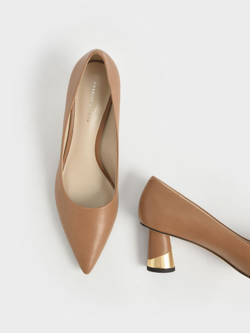 Cammie Metallic-Heel Pumps, Camel, hi-res