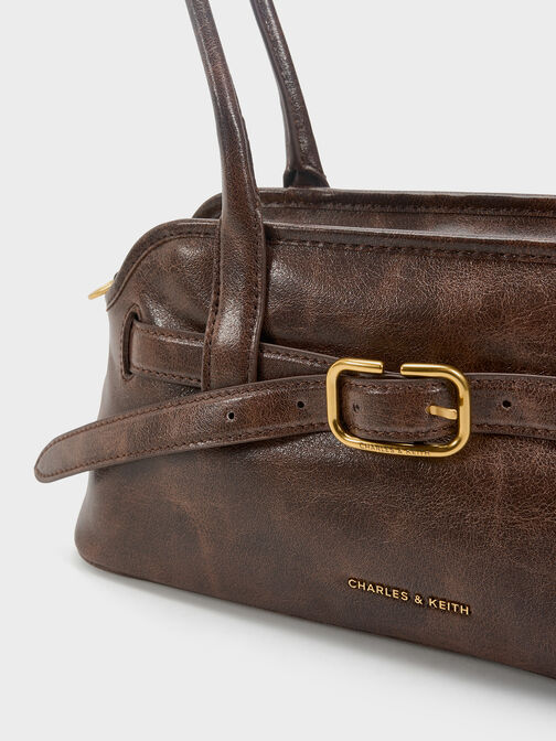 Victoria Studded Belted Shoulder Bag, Distressed Coffee, hi-res