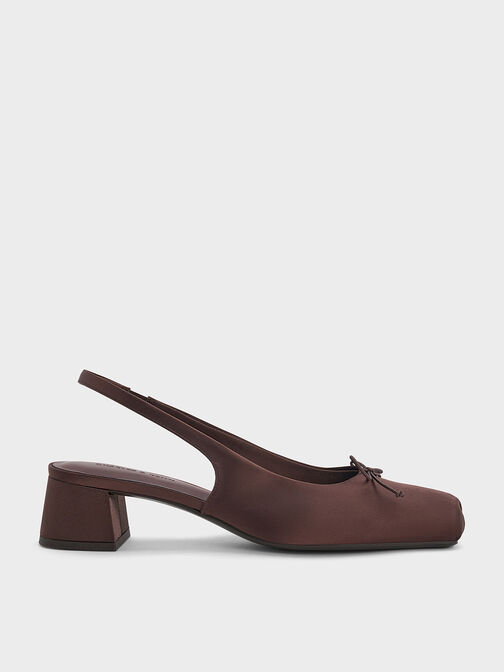 Sadira Satin Slingback Pumps, Dark Brown, hi-res
