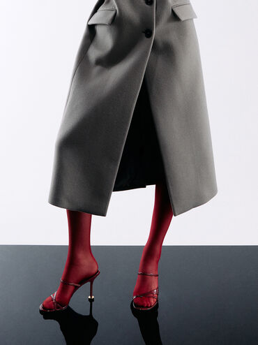 صندل مولز وين لامع بكعب منحوت ومتشابك, أحمر, hi-res