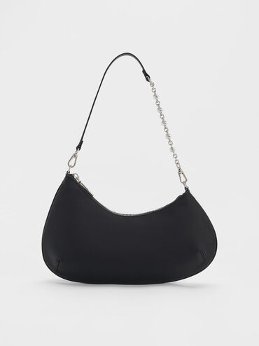 Dion Satin Chain-Handle Shoulder Bag, Noir, hi-res